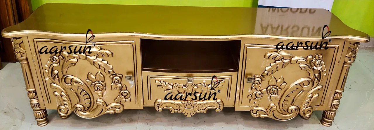 Royal Gold Hand Carved TV Unit Console view 3