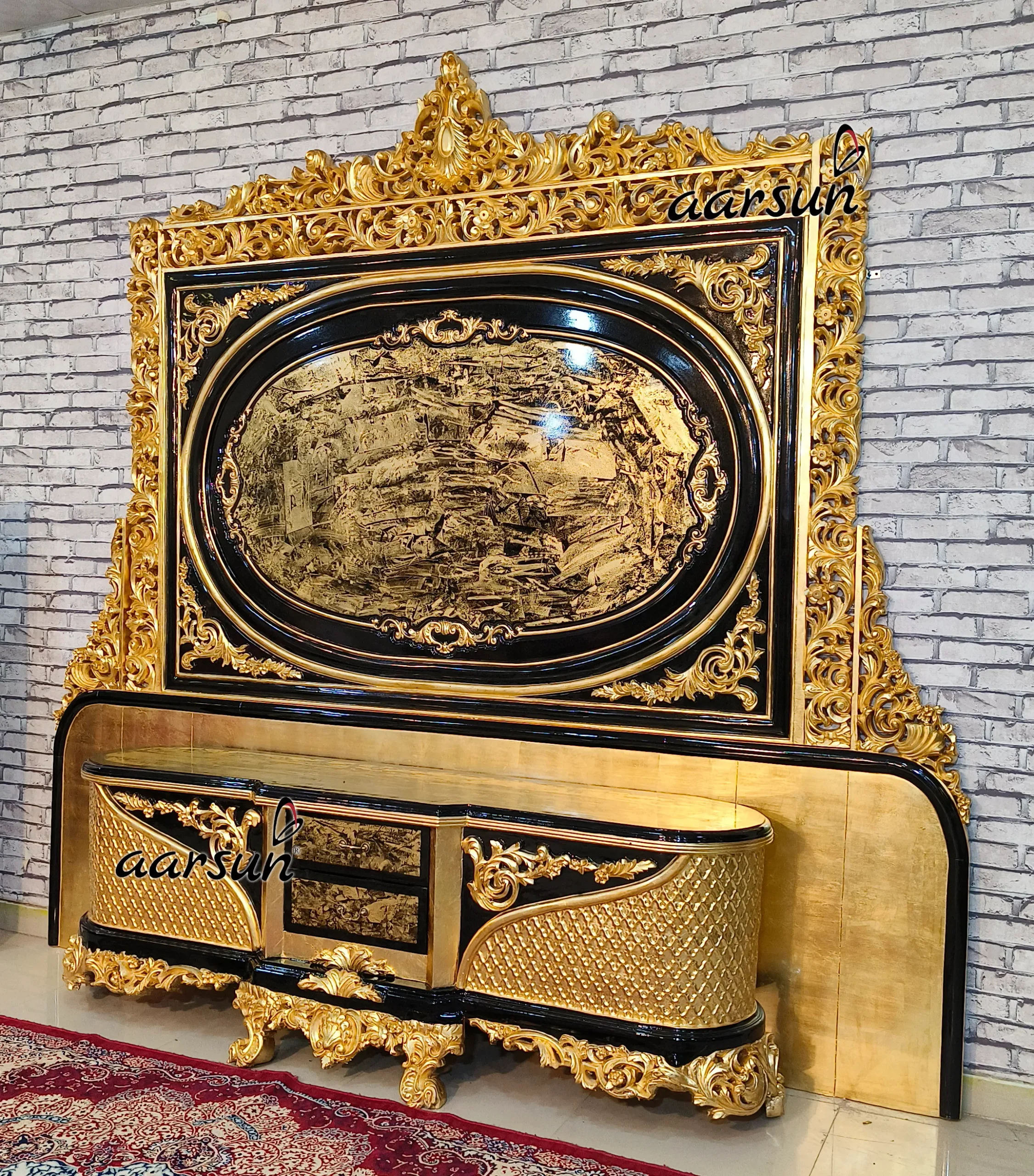 Turkish Style Tv Unit In Black And Gold view 3