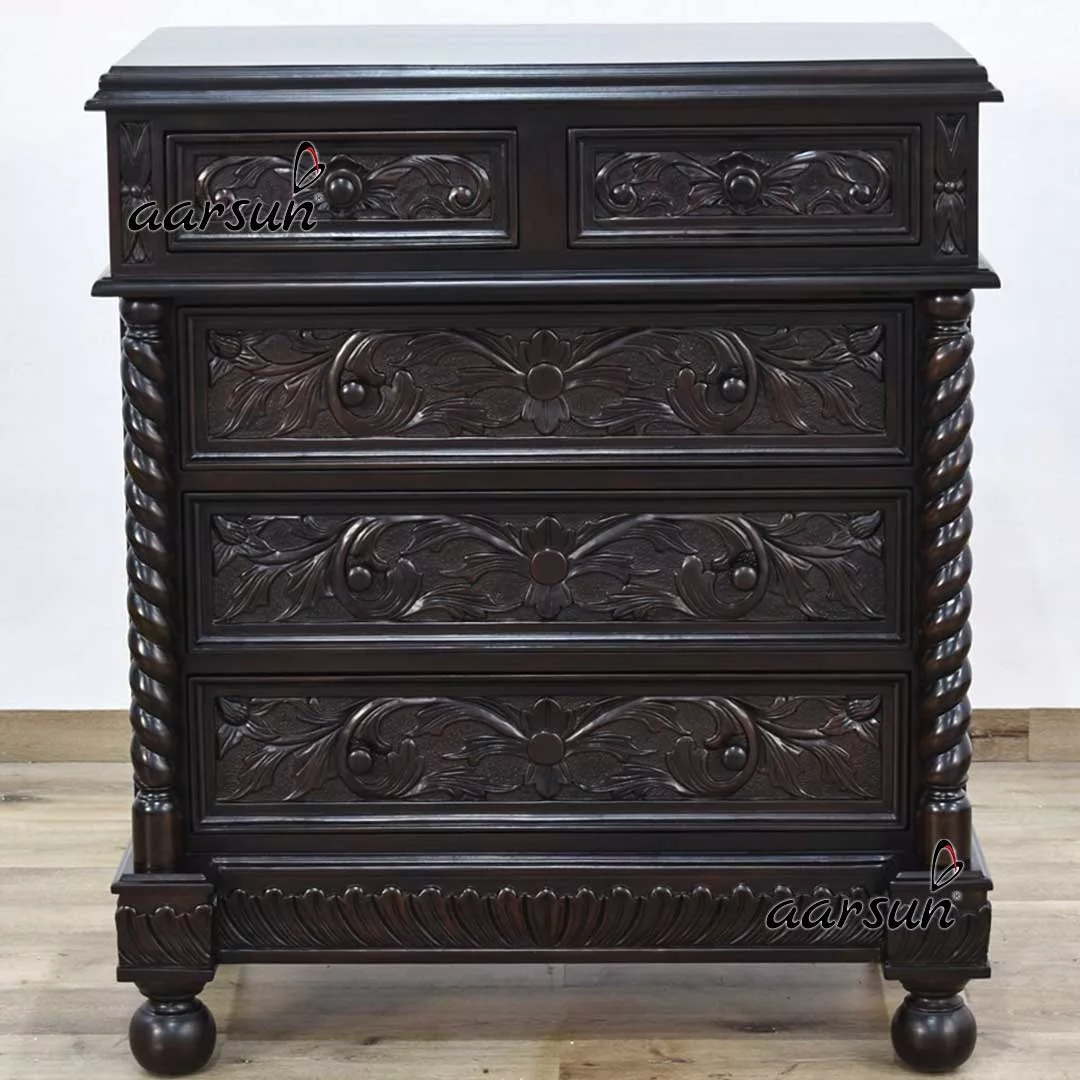 Twist Tallboy Chest of Drawers Carved in Teak