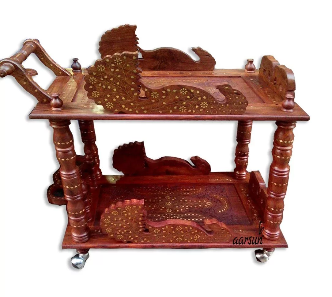 Wooden Bar Cart Bottle Trolley