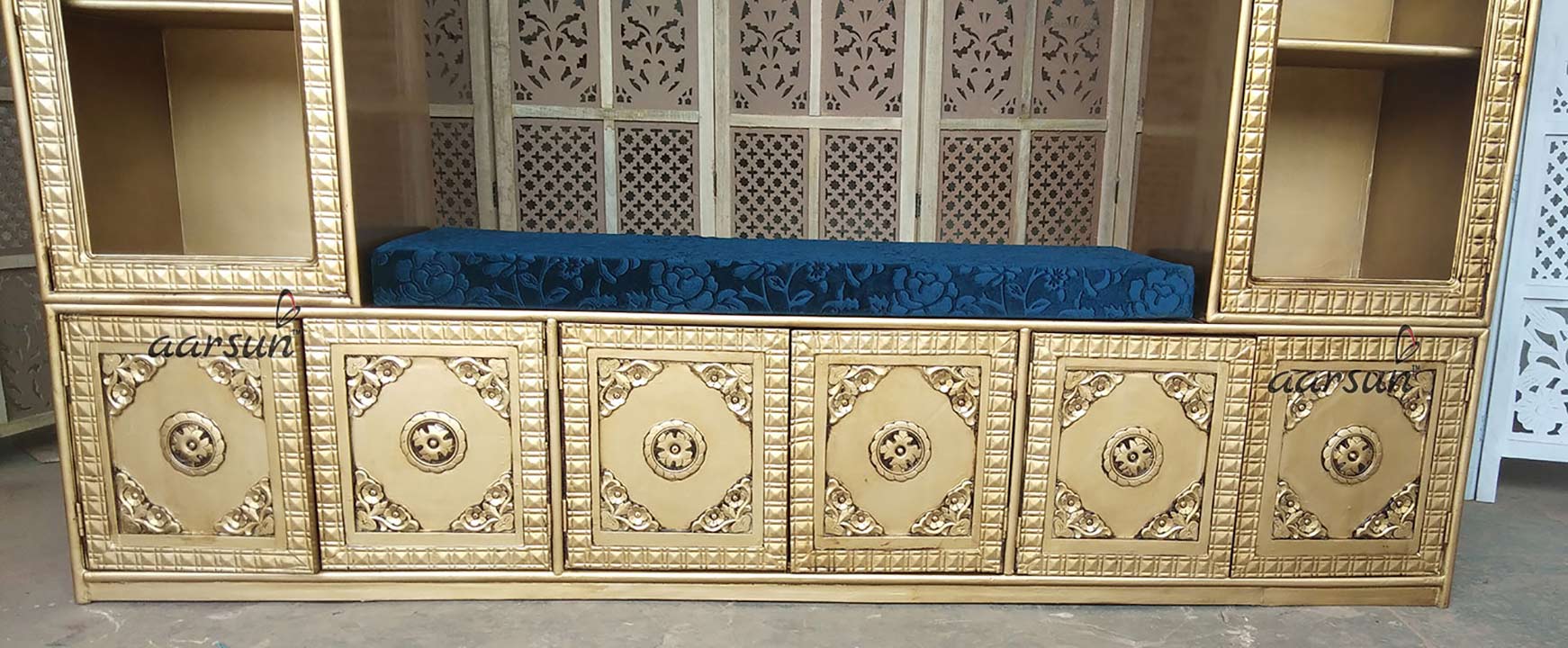 Wooden TV Unit in Gold Polish view 4